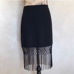 Trina Turk Black Pencil Skirt with Fringe Detail